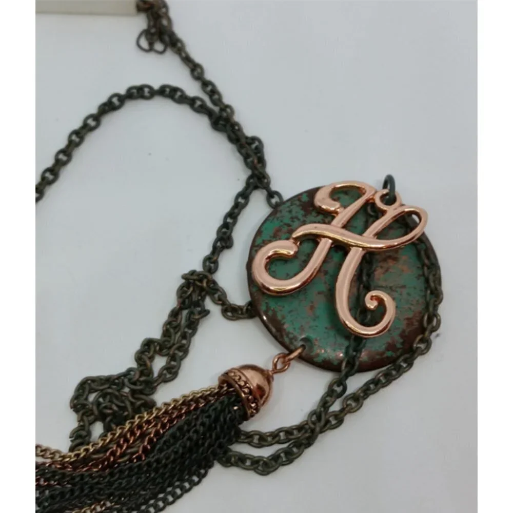 Nwt icon cellection initial letter H multi tone long tassel fringe necklace